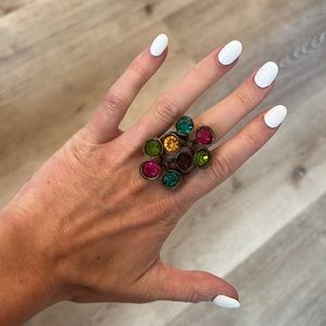 Nordstrom Multicolor Gemstone Statement Ring Gold Tone Cluster